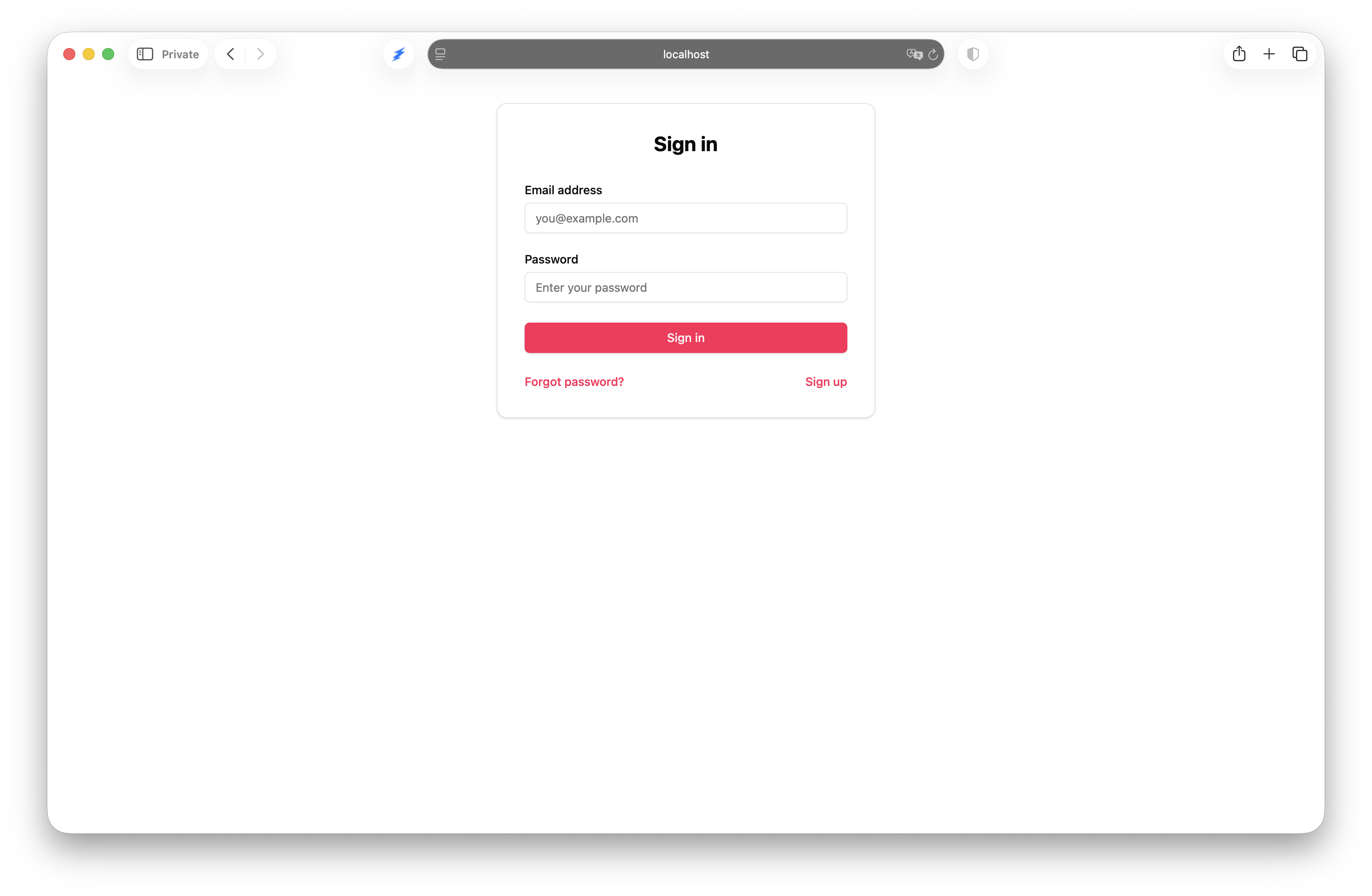 Sign in page generated by Maquina with email and password authentication